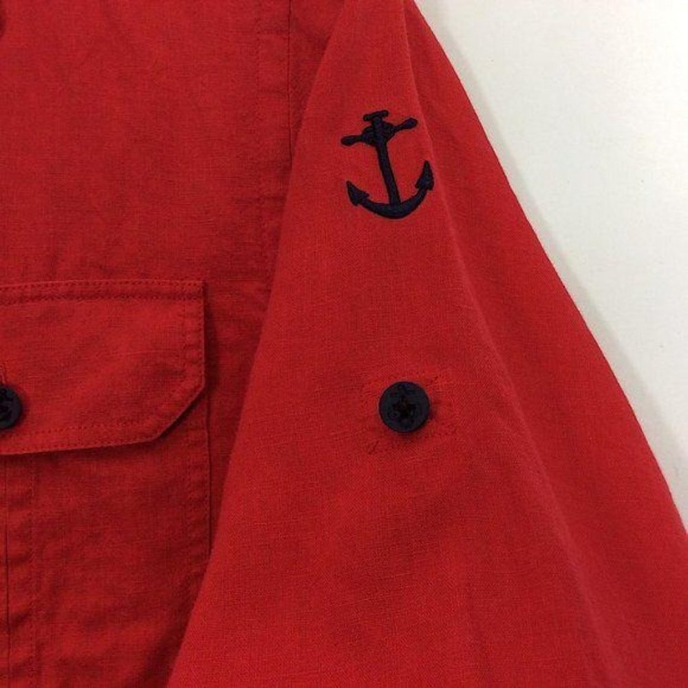 4/$25 RALPH LAUREN Nautical Red Button Down Linen Roll Tab Sleeve Shirt Women M - Picture 7 of 13